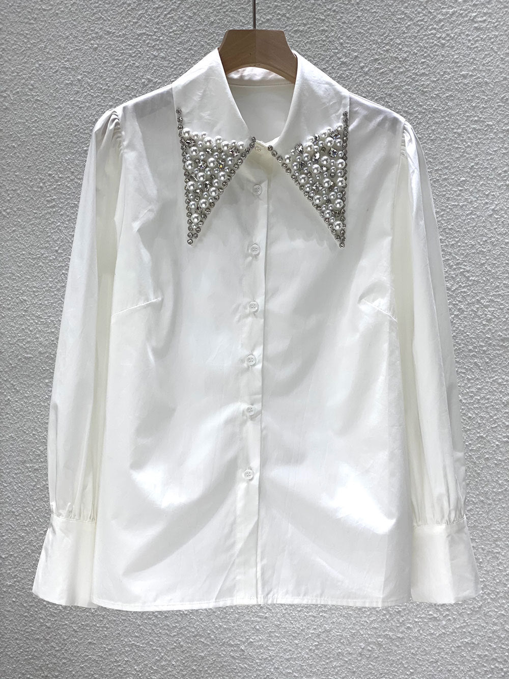 Spring New Heavy Industry Handmade Beaded Long-sleeved Shirt Women's French Loose All-match Blouse