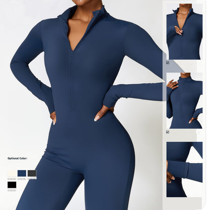 Winter Fleece-lined Yoga Jumpsuit Long Sleeve Warm