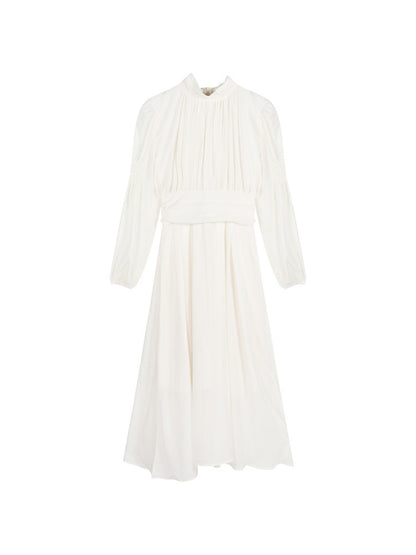 French White Half-high Collar Long Sleeves Dress