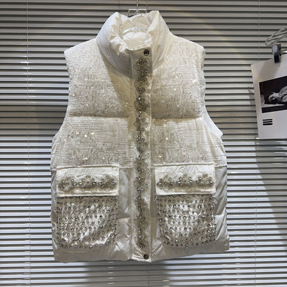 Nueva chaqueta acolchada de algodón con diamantes de imitación para mujer