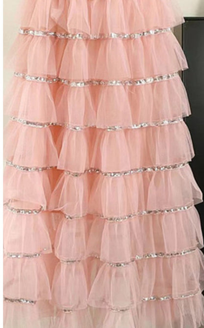 Mesh Three-dimensional Flower Stitching Sequins Cake Dress