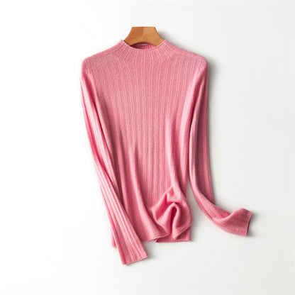 Women's All-wool Long-sleeved Sweater Seamless Worsted Half-turtleneck Mernu Sunken