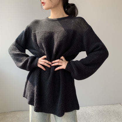 Pull ample à manches longues et col rond pour femme