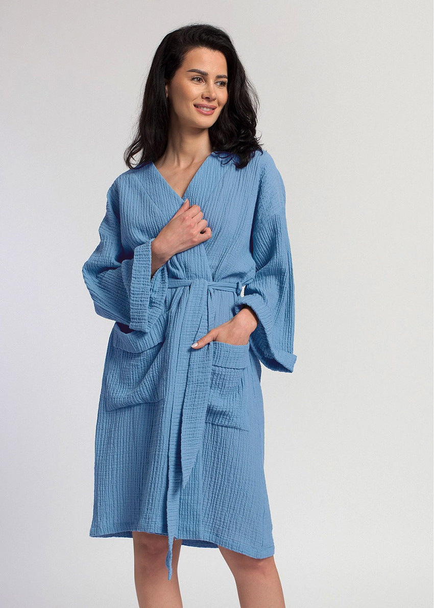 Sleeve Nightgown Cardigan Double-layer Gauze Pajamas