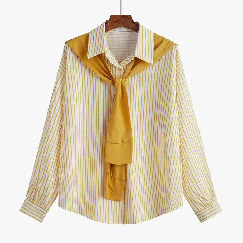 Shawl Striped Shirt Women's Long Sleeve Inside Spring And Autumn