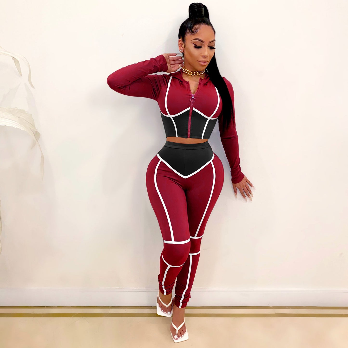 Women's Clothing Fashion Yoga Clothes Contrast Color Tight Two-piece Sports Suit