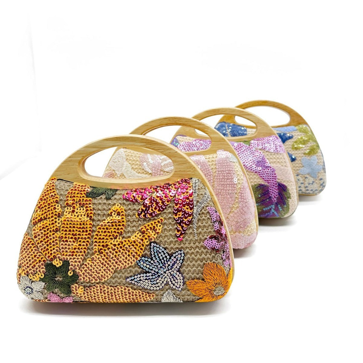 Wooden Handle Sequins Dinner Banquet Socialite Hand Straw Bag