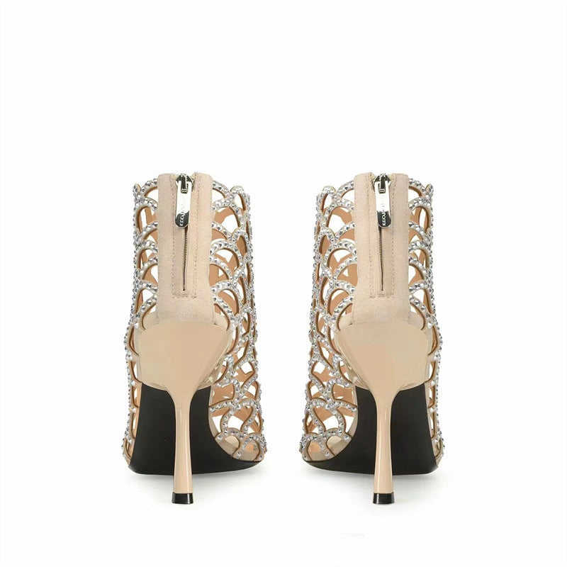 De mujer Peep Toe Tacones altos huecos con diamantes de imitación