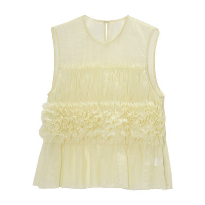 Women's Sleeveless Puffy Chiffon Top Ruffle Vest