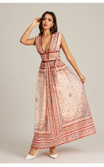 Vacation Style Vintage Printed Long Dress