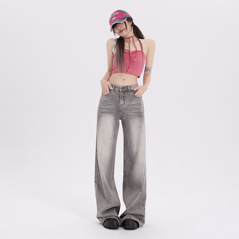 Women's Loose Casual Mocha Gray Wide Leg Jeans