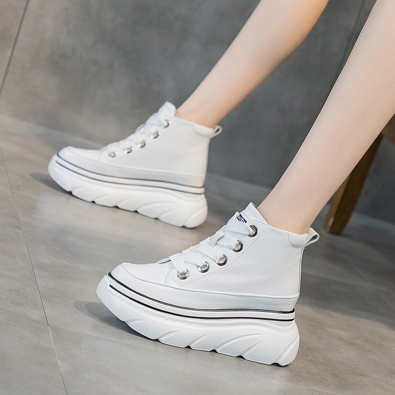 Platform High-top Shoes Casual Sports Skate Shoes All-match Height Increasing Insole Women's Shoes White Shoes