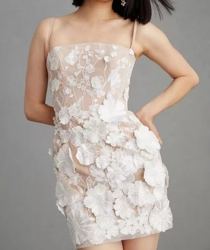 Gorgeous Temperament Three-dimensional Flower Embroidered Strap Skirt