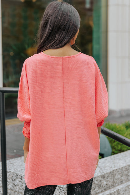 Black Plain Batwing Sleeve Business Casual Blouse for Women