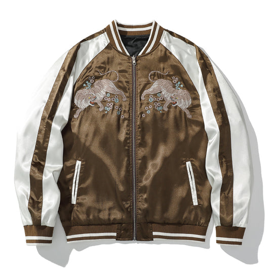 He Tiger Chaqueta bordada Abrigo con cuello de béisbol Estilo chino masculino