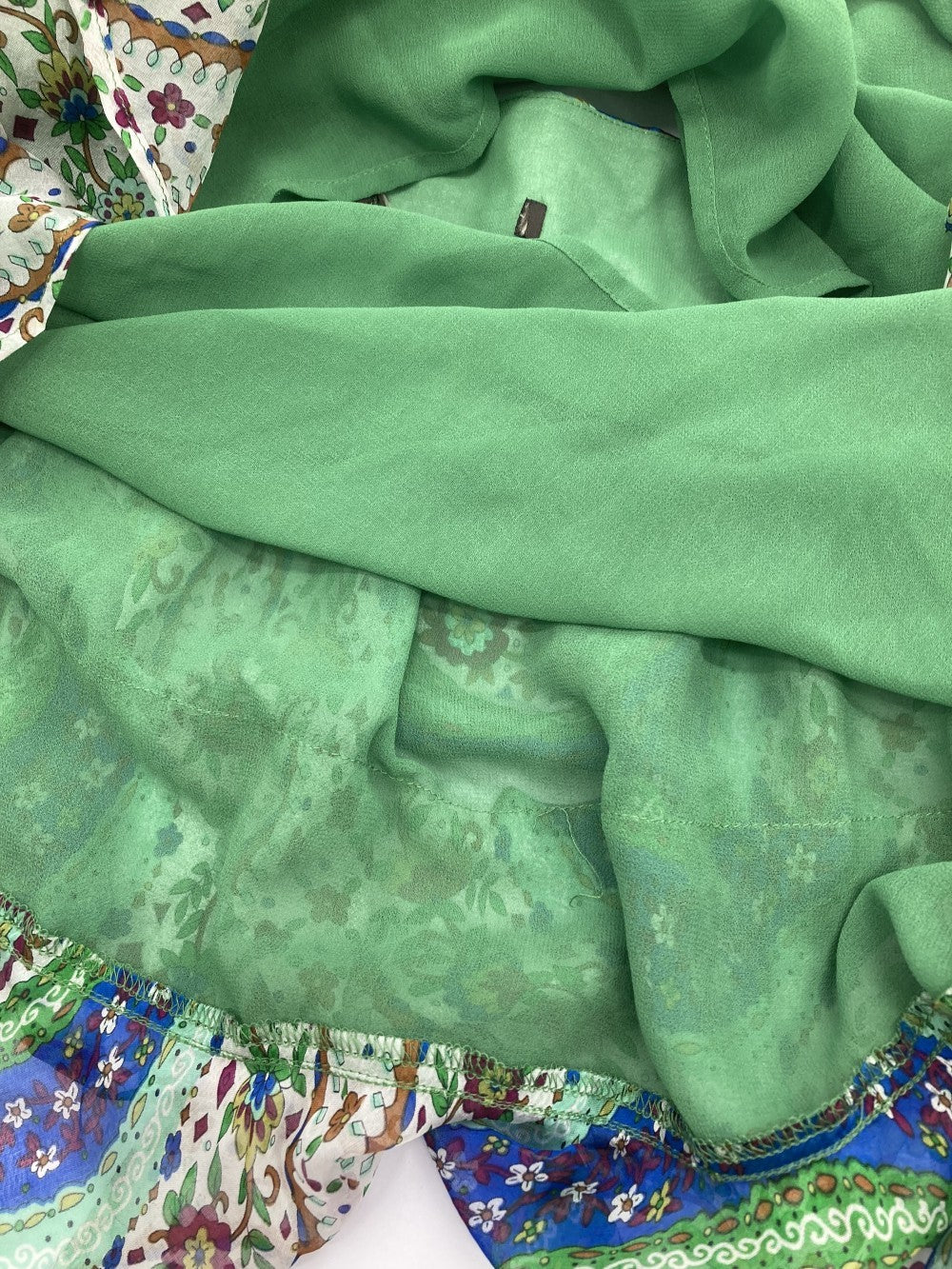 Vintage Crumpled Wave Green Silk Floral Skirt