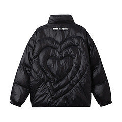 Letter Printing Love Heart Stand-up Collar Cotton-padded Coat