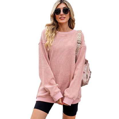 Casual Style Solid Color Knitted Long-sleeved Sweater For Women