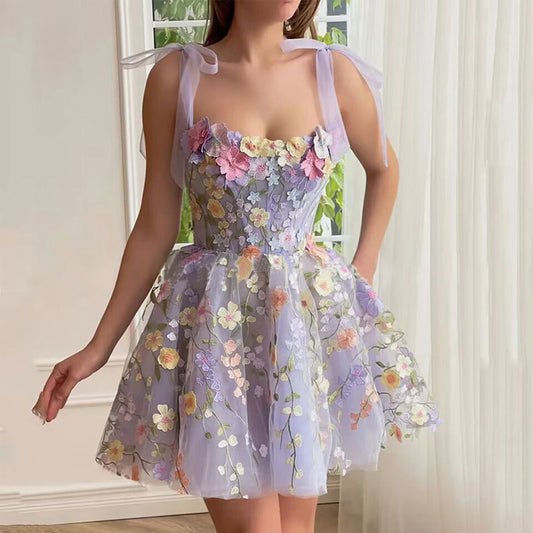 Vestido tubo con bordado de flores tridimensionales a la moda para mujer