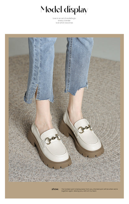 Color Matching Button Female Platform Loafers