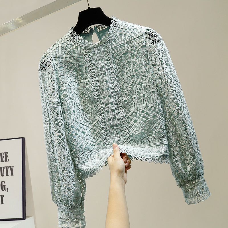 Lace crochet hollow long-sleeved shirt