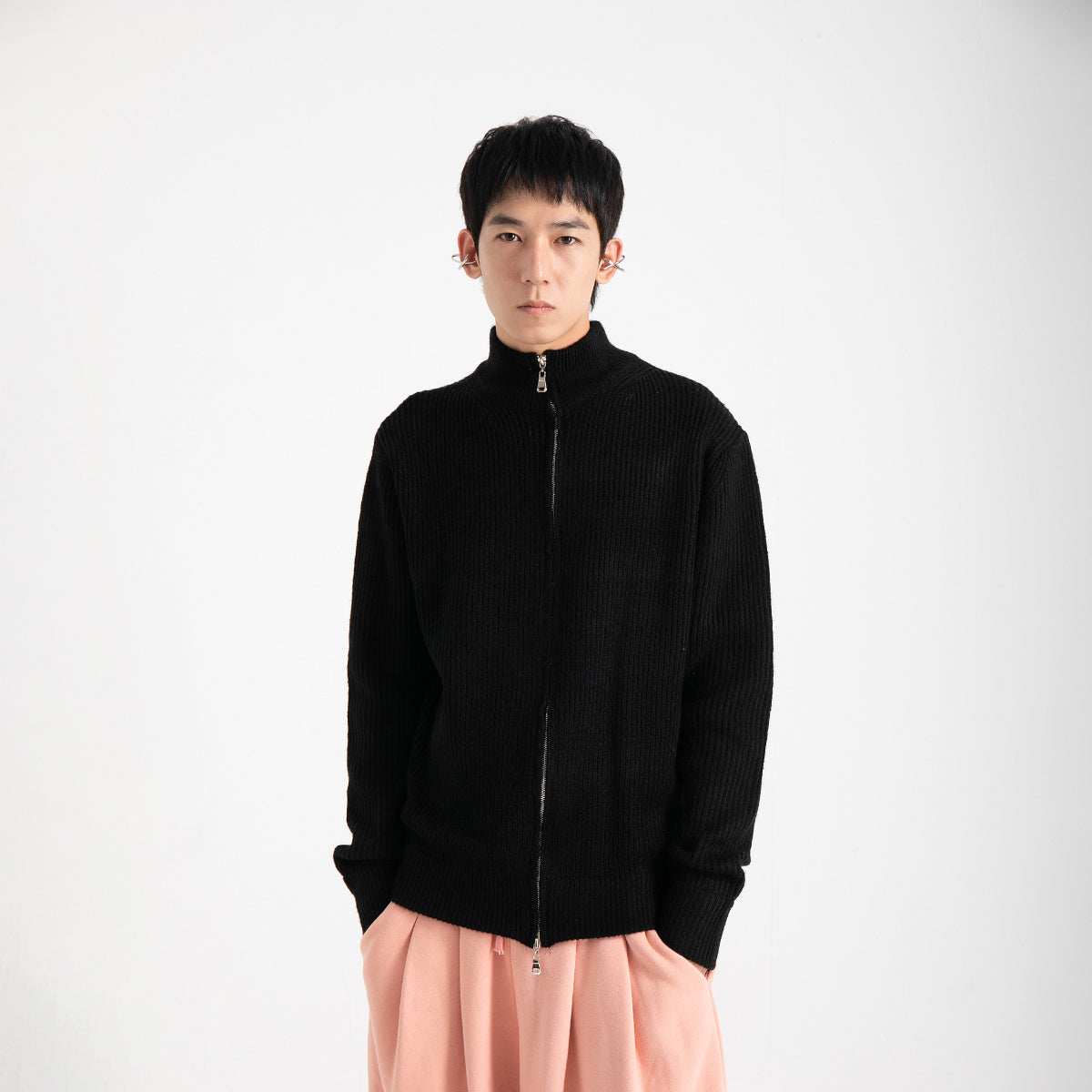 Japanese Double Zipper Soft Knitted Sweater Coat