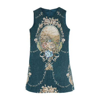 Women's Vintage Embroidered Sleeveless Base Dress