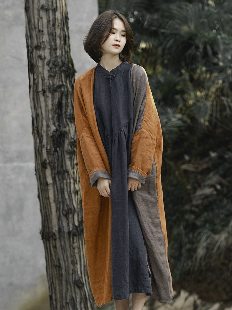 Leisure Zen Two-color Linen Outerwear Trench Coat