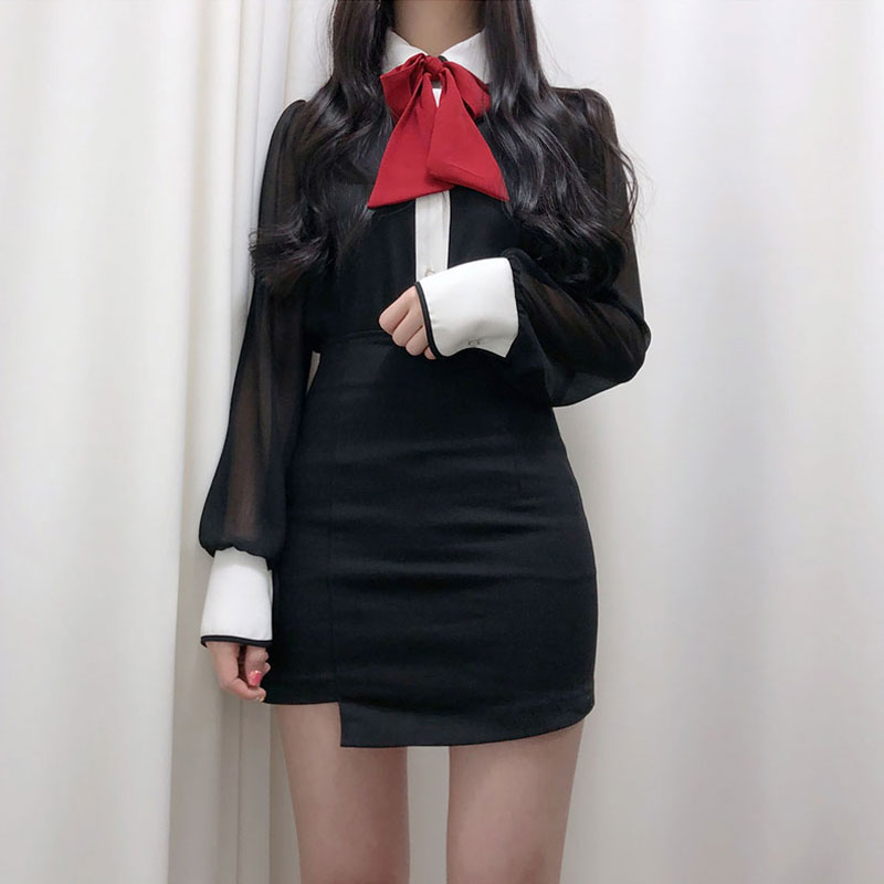 Temperament bottoming shirt bow chiffon shirt