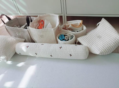 Quilted Embroidery Handbag Baby Bed Storage Bag