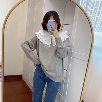 Doll Collar Loose Knit Top Fashion