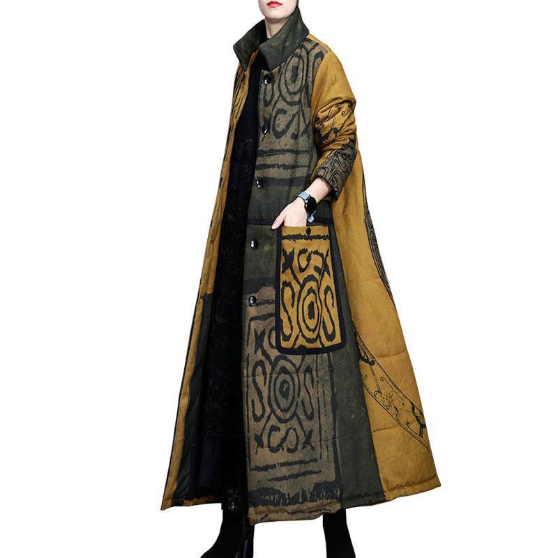 Mid-length Ethnic Print Leisure Warm Thickened Overcoat Jacket