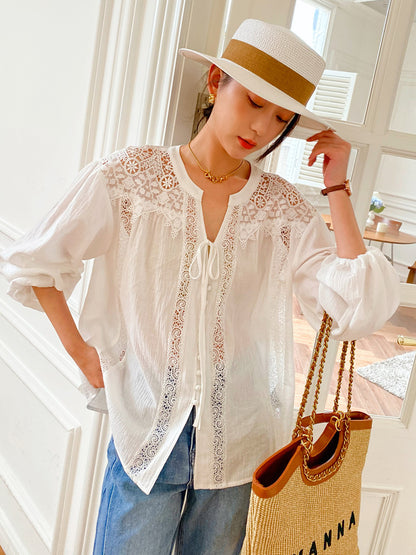 Women's Long Sleeved French White Shirt Top