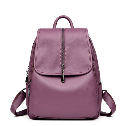 New Trendy Ladies Soft Leather Simple Backpack