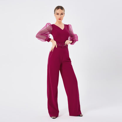 Women's Long Sleeve Patchwork Jumpsuit