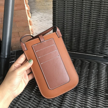 Bolso para teléfono móvil con tirador de piel de vaca de primera capa para mujer