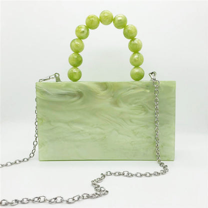 Green Acrylic Evening Bag Beaded Handle Small Square Bag Portable Women's Dress Bag