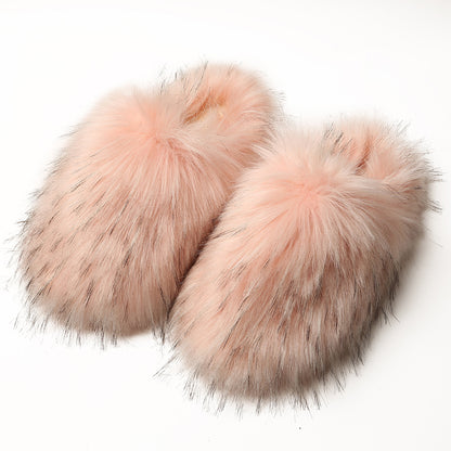 European And American Fluffy Slippers Women's Autumn And Winter Home Fleece-lined Warm Artificial Fur