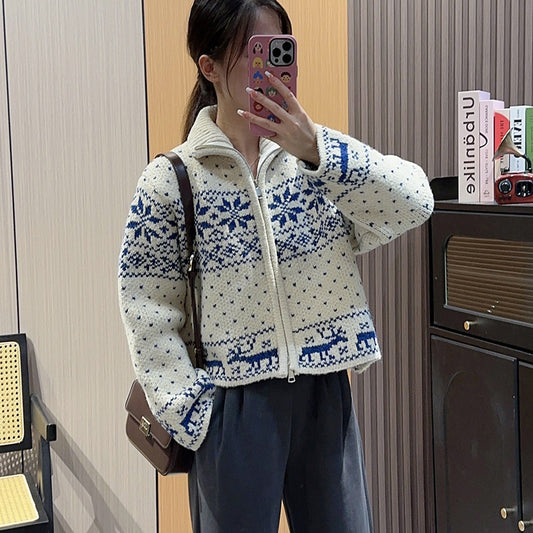 Comfortable Retro Heavy Industry Stand Collar Short Sweater