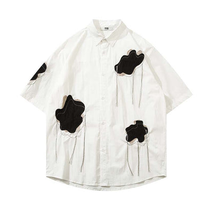 Men's Cloud Fringed Lapel Short Sleeved Shirt