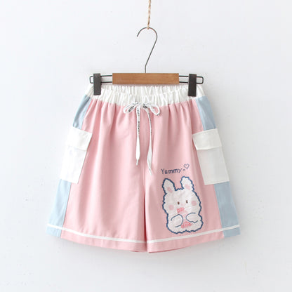 Doux soeur enfant mignon lapin imprimé nœud papillon col bleu marine ample à manches courtes T-shirt étudiant chemise femme été