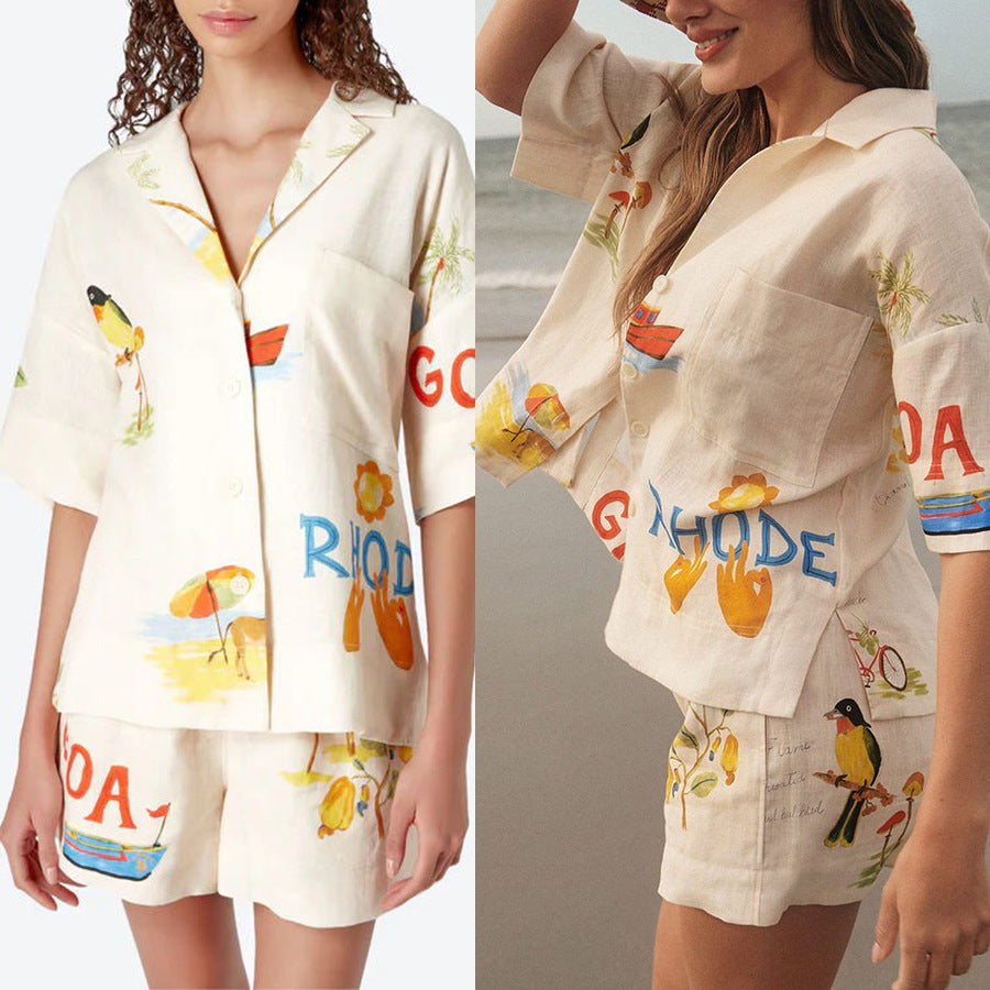 Spring And Summer New Vacation Flip Bat Sleeve Suit