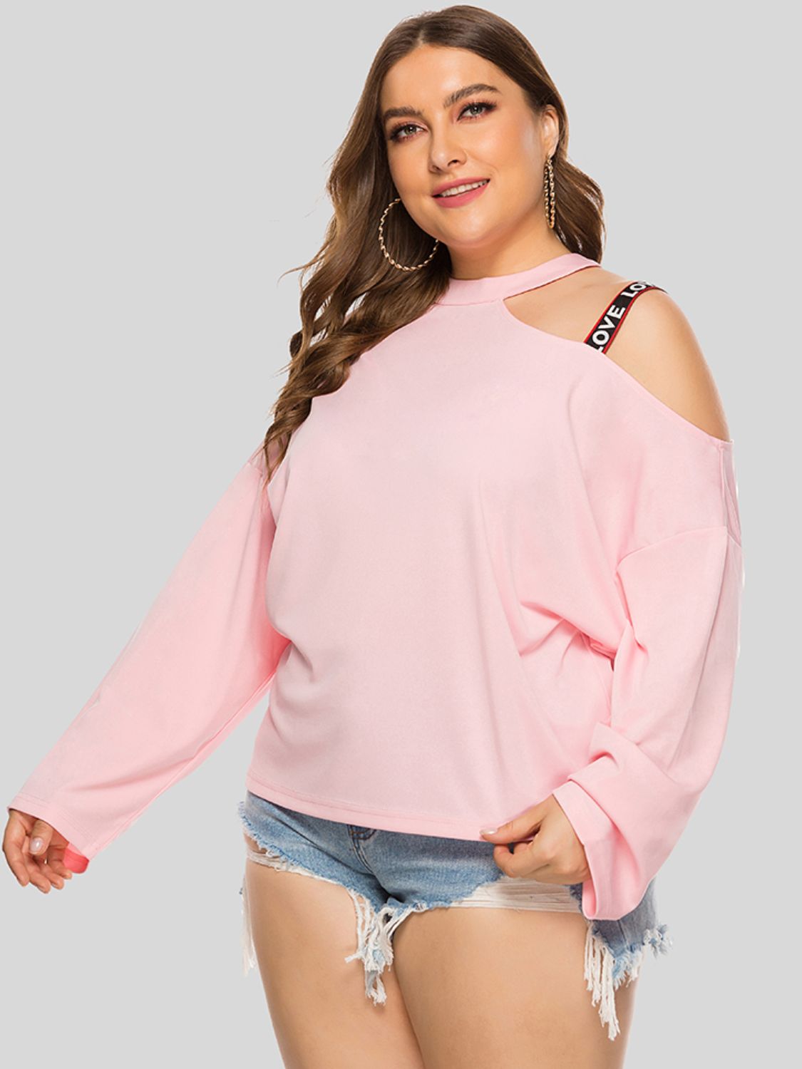 Blusa con cuello redondo y hombros descubiertos de talla grande