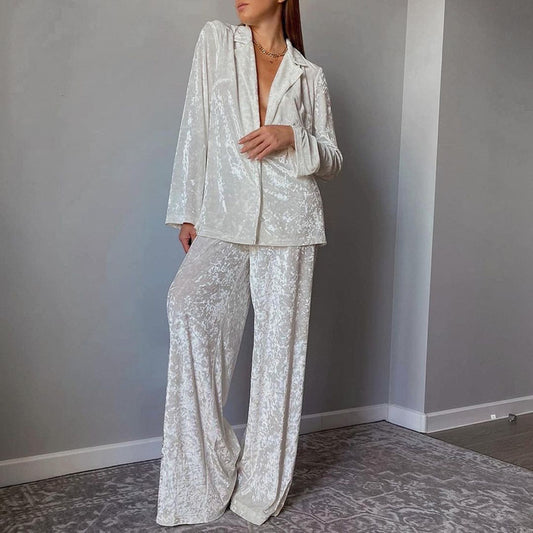 Early Spring Long Sleeve Loose Drooping Top Wide Leg Trousers Homewear