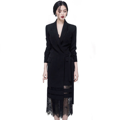 Lace Long Patchwork Suit Skirt Black Dress