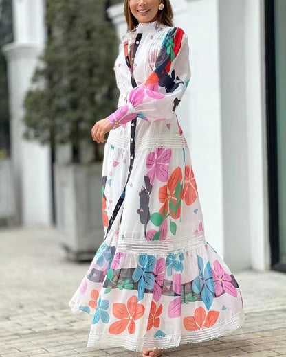 Spring-Summer New Type Printed Lace Long Patchwork Dress