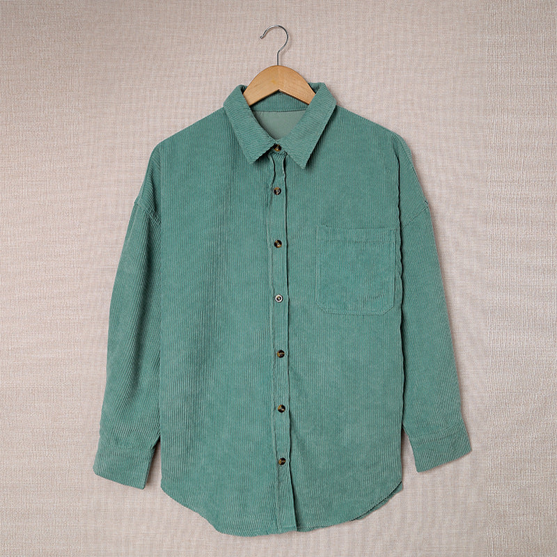 Women's Corduroy Shirt With Lapel And Pockets