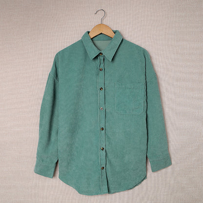 Women's Corduroy Shirt With Lapel And Pockets