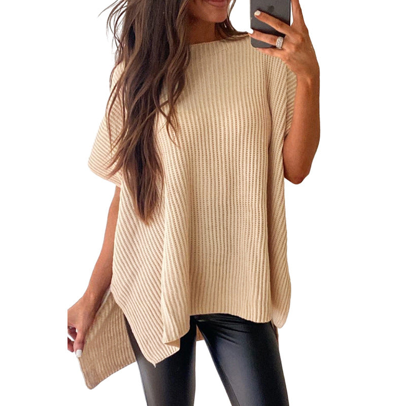 Summer Solid Color Pullover Round Neck Woolen T-shirt