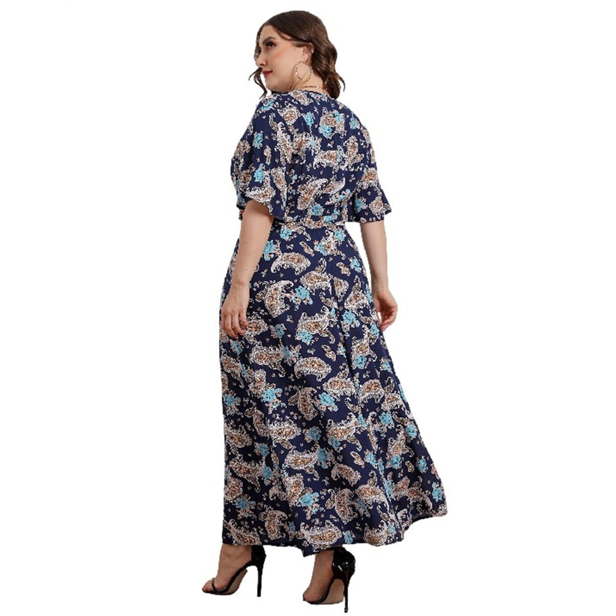 Robe imprimée à manches courtes pour femmes de grande taille